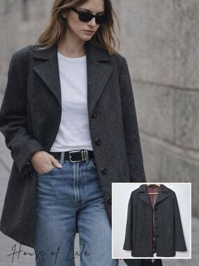 Vintage Charcoal Wool Coat Oversized Minimalist 90s Street Style Jacket M/L